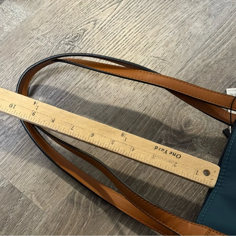 Adrienne Vittadini Nylon Tote blue green teal tan - Picture 10 of 11